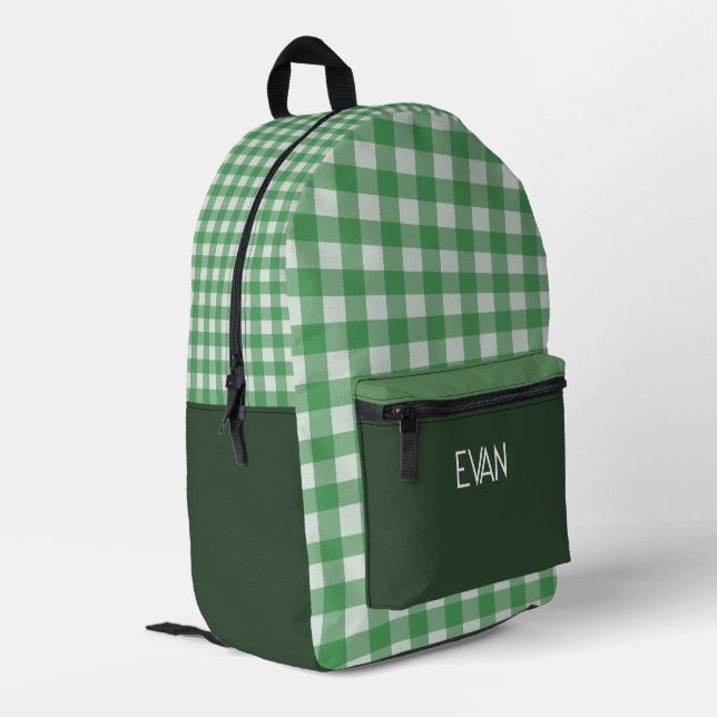 Classic green Gingham Pattern Personalized School Printed Backpack (Back Corner Left)