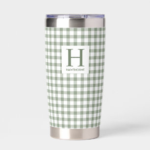 Classic Green Gingham Plaid Modern Monogram Insulated Tumbler