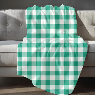 Classic Green Gingham Plaid Pattern Fleece Blanket