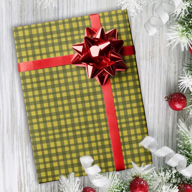 Classic Green Gingham Poinsettia Minimal Christmas Wrapping Paper (Creator Uploaded)