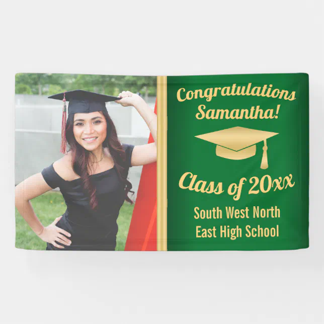Classic Green Gold Custom Photo Graduation Sign | Zazzle