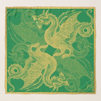 Classic Green Gold Dragon Scarf