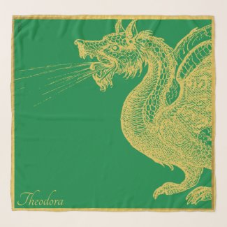 Classic Green Gold Dragon Scarf