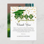 Classic Green Gold Graduation Photo Thank You Card