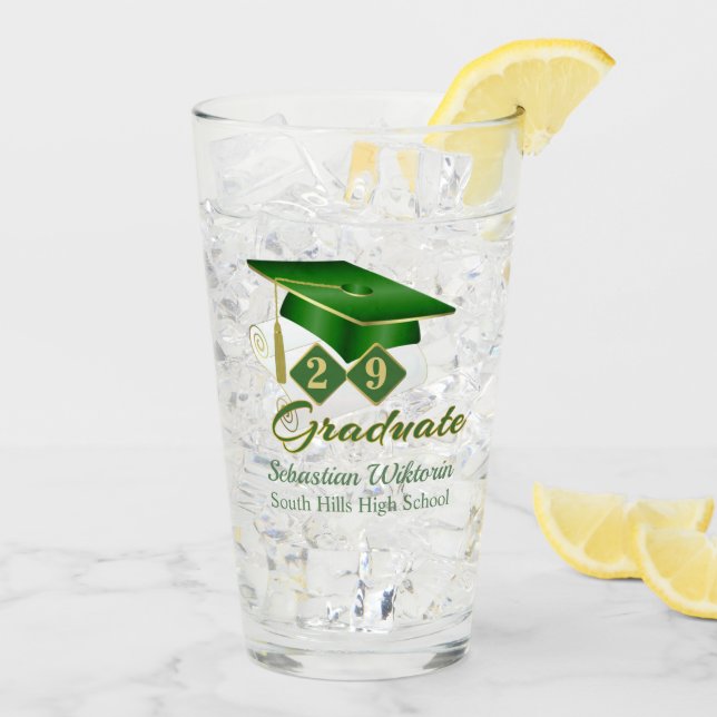 Classic Green Gold Personalized Graduation 20XX Glass (Back Ice)