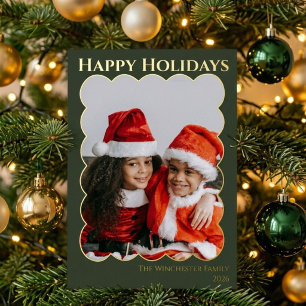 Classic Green Gold Scalloped Frame Holiday Card