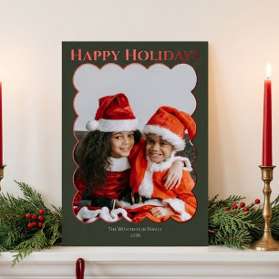 Classic Green Gold Scalloped Frame Holiday Card