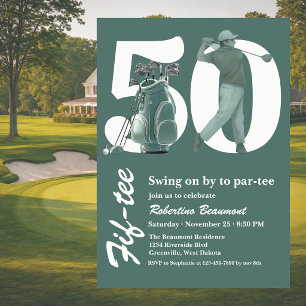 Classic Green Golf Bag Clubs 50th Birthday Invitation