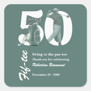 Classic Green Golf Bag Clubs 50th Birthday Square Sticker