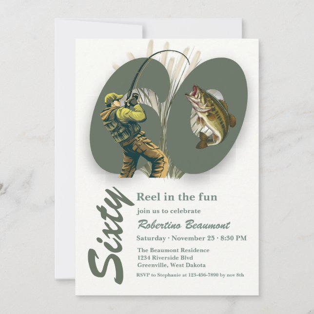 Classic Green Gone Fishing 60th Birthday Invitation (Front)
