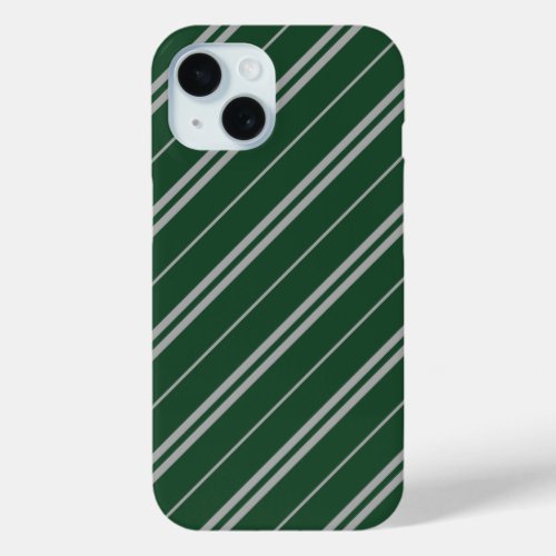 Classic Green Grey School Stripes Pattern iPhone 15 Case