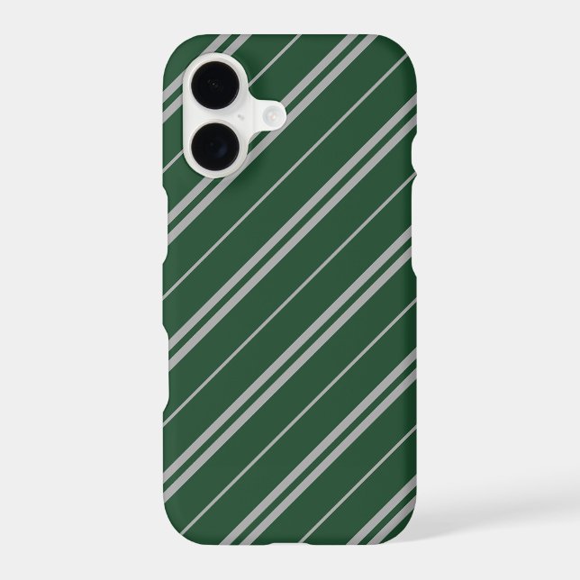 Classic Green Grey School Stripes Pattern Case-Mate iPhone Case (Back)