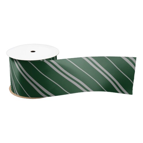 Classic Green Grey School Stripes Pattern Satin Ribbon