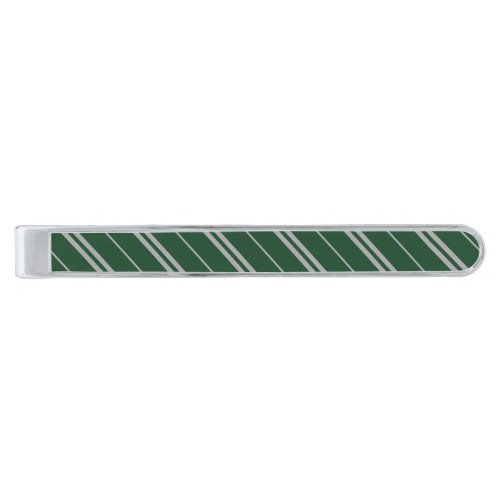 Classic Green Grey School Stripes Pattern Silver Finish Tie Bar