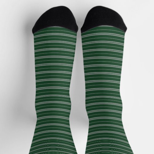 Classic Green Grey School Stripes Pattern Socks