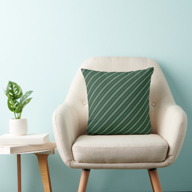 Classic Green Grey School Stripes Pattern Throw Pillow (Chair)