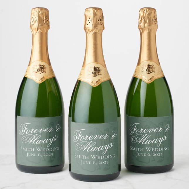 Classic Green Hand Drawn Wedding Sparkling Wine Label (Bottles)