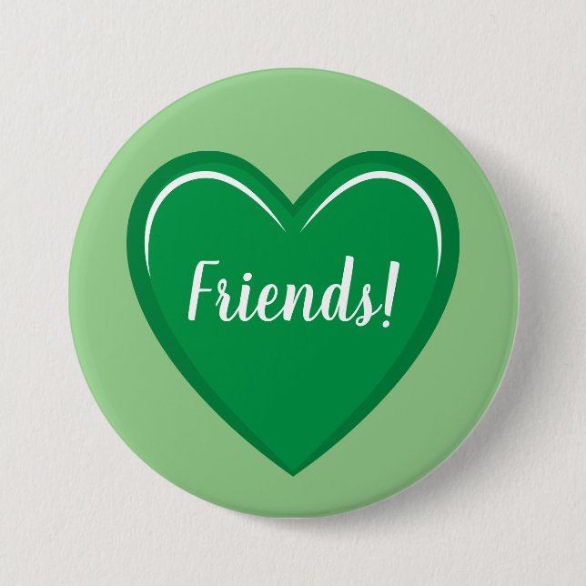 Classic Green Heart Design with Friends Text Button (Front)