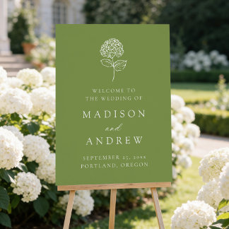 Classic Green Hydrangea Wedding Welcome Sign