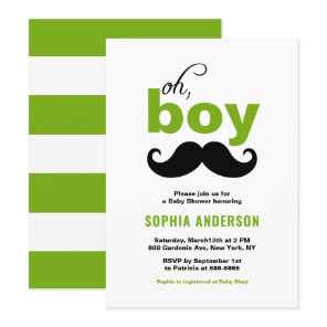 Classic Green It's a Boy Mustache Baby Shower Invitation