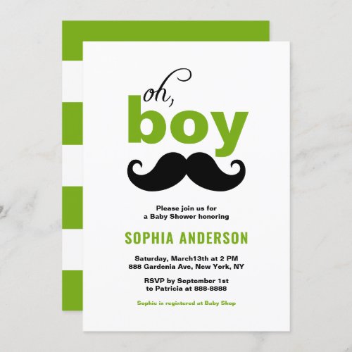 Classic Green Its a Boy Mustache Baby Shower Invitation
