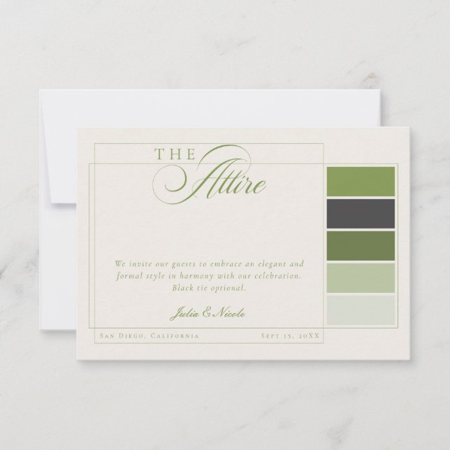 Classic Green Ivory Calligraphy Formal Attire Code Invitation (Front)