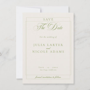 Classic Green Ivory Calligraphy Photo Wedding Save The Date