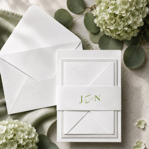 Classic Green Ivory Calligraphy Wedding Invitation Belly Band