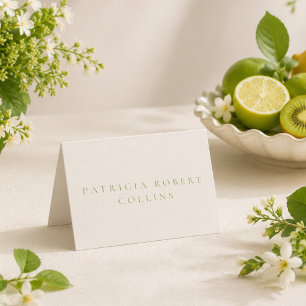 Classic Green Ivory Calligraphy Wedding Place Card