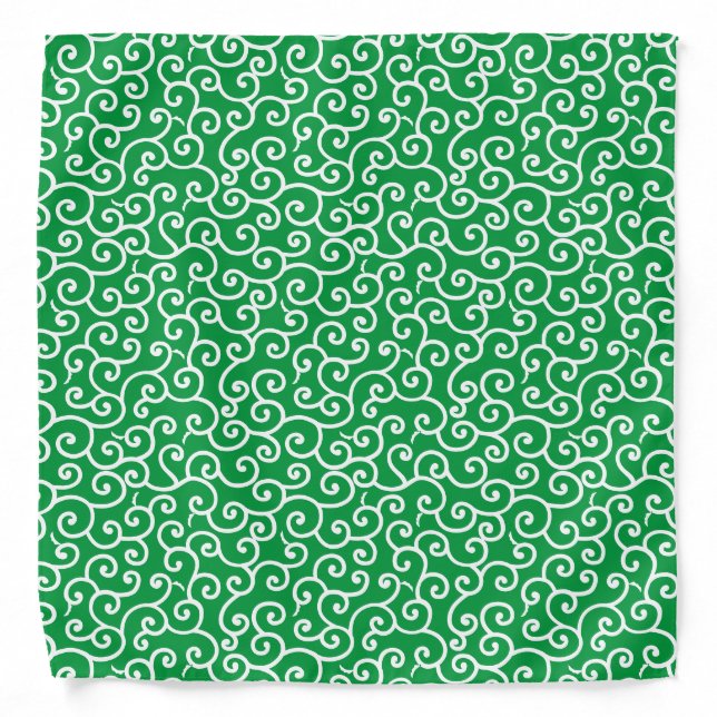 Classic Green Japanese Karakusa Vine Pattern Bandana (Front)