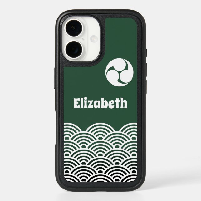 Classic Green Japanese Wave Pattern Personalized Otterbox iPhone Case (Back)