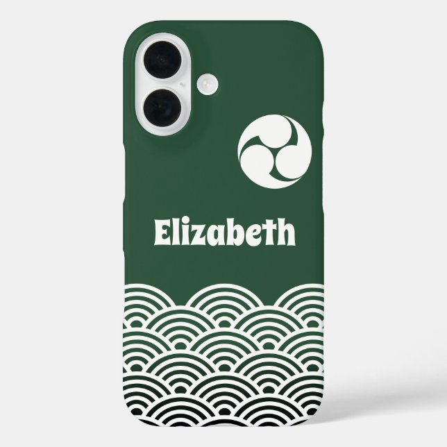 Classic Green Japanese Wave Pattern with Your Name Case-Mate iPhone Case (Back)