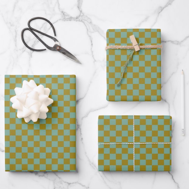 Classic Green, Khaki Plaid  Wrapping Paper Sheets (Front)