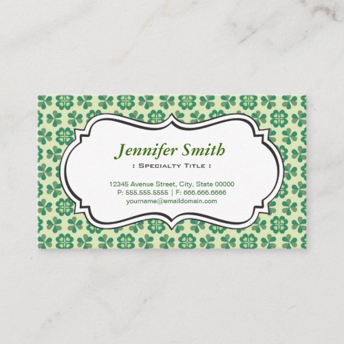 Classic Green Lucky Clover Simple Elegant Shamrock Business Card Template
