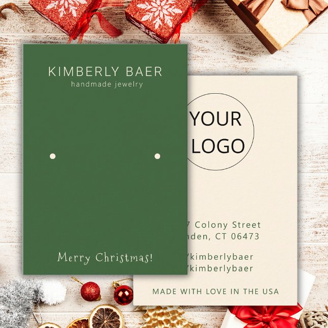 Classic Green Merry Christmas Earring Display Business Card (Creator Uploaded)