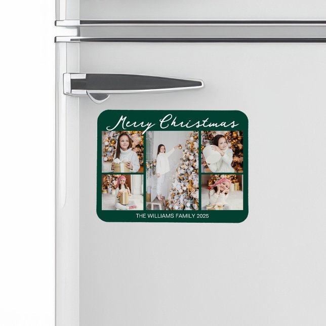 Classic Green Merry Christmas Photo Collage Magnet (Creator Uploaded)