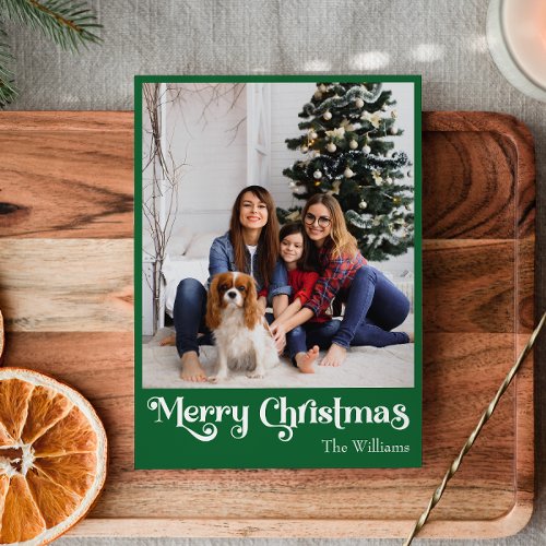 Classic Green Merry Christmas Vertical Photo Holiday Card