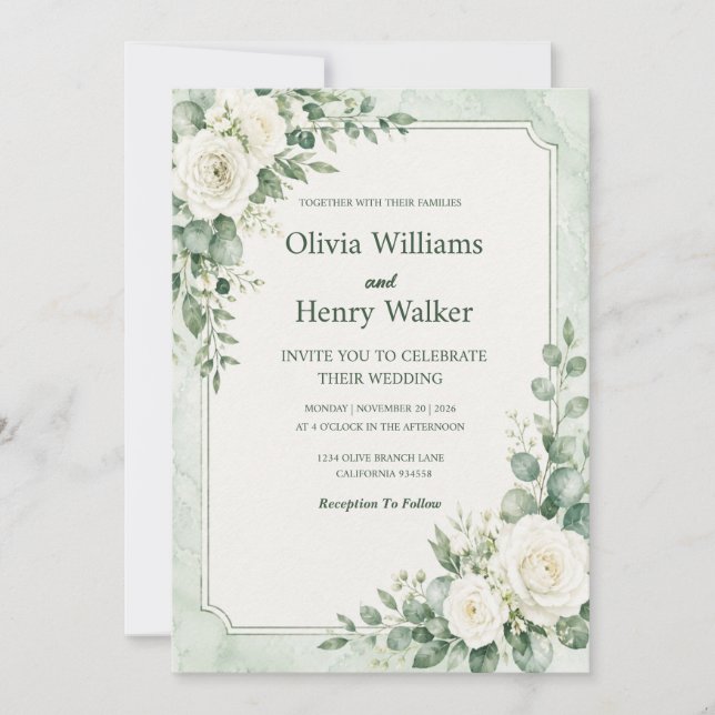 Classic Green Mint Wedding Invitation (Front)