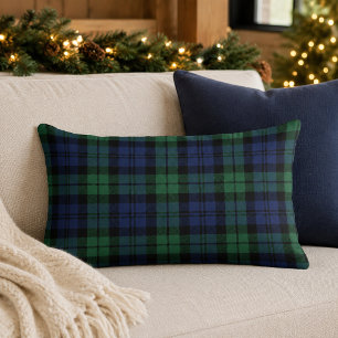 Classic Green Navy Black Watch Tartan Plaid Lumbar Pillow
