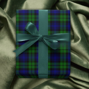 Classic Green & Navy Blackwatch Tartan Plaid Wrapping Paper Sheets