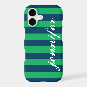 Classic Green Navy Striped Monogram iPhone 17 Case