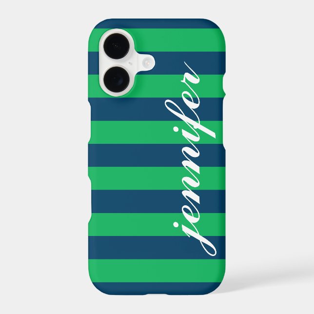 Classic Green Navy Striped Monogram Case-Mate iPhone Case (Back)