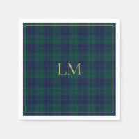 Classic Green Navy Tartan Plaid Gold Monogram