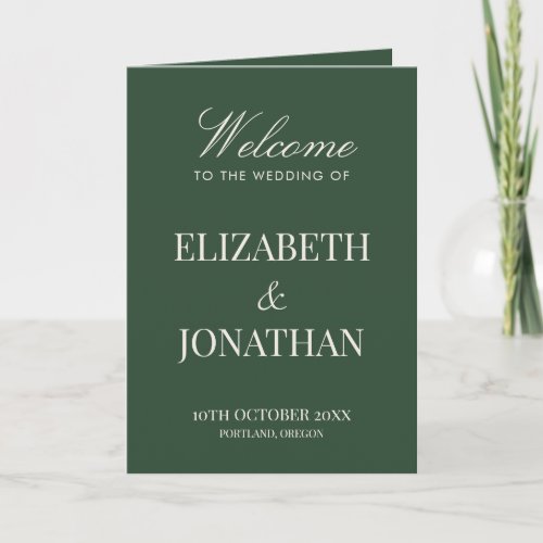 Classic Green Old Money Elegant Folded Wedding Program