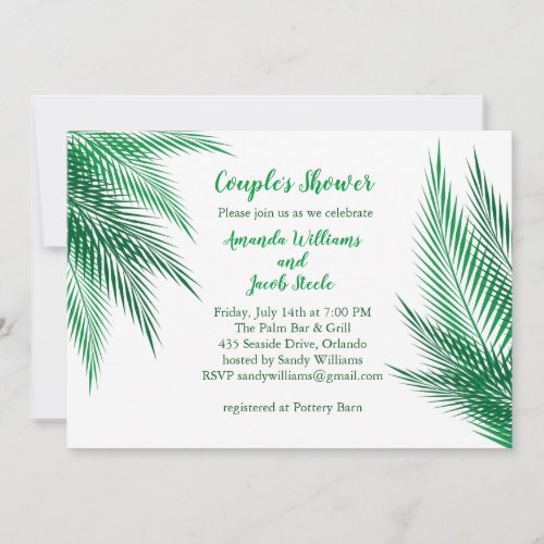 Classic Green Palm Leaves Couples Shower Invitation