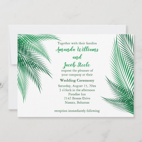 Classic Green Palm Leaves Wedding Invitation