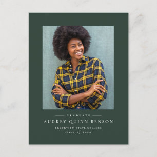 Classic green photo graduation invitation postcard