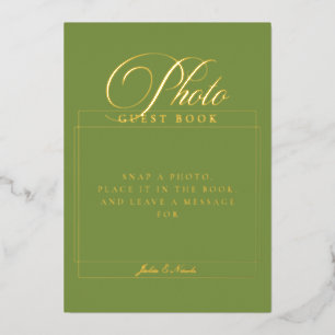 Classic Green Photo Guest Book Wedding Sign Foil Invitation