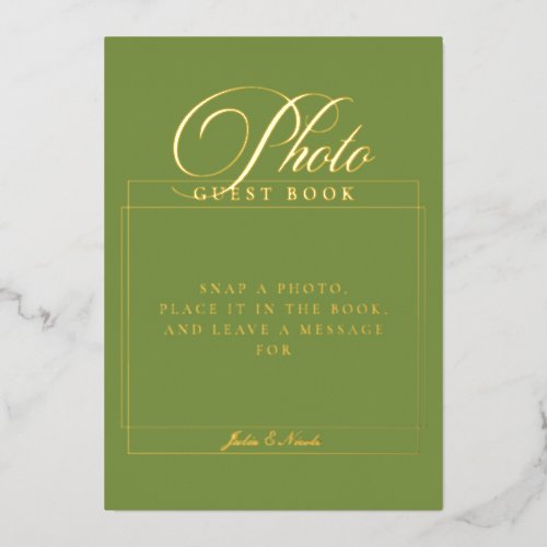 Classic Green Photo Guest Book Wedding Sign Foil Invitation