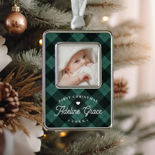 Classic Green Plaid Baby's First Christmas Photo Ornament